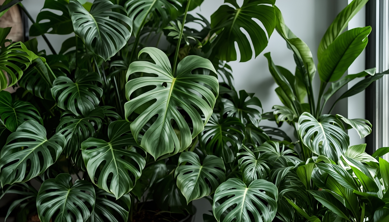 Lush indoor plant collection featuring monstera and pothos in modern Denver home