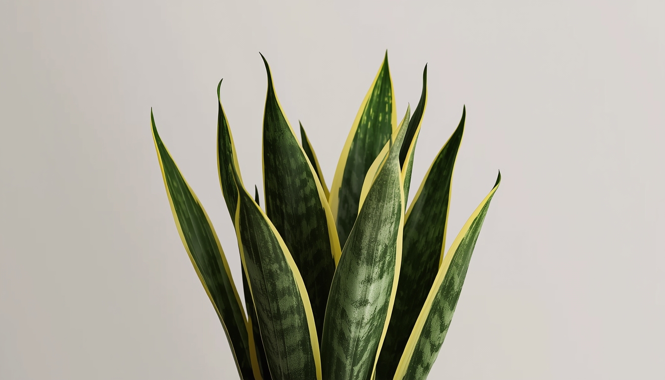 Snake plant sansevieria with tall variegated upright leaves
